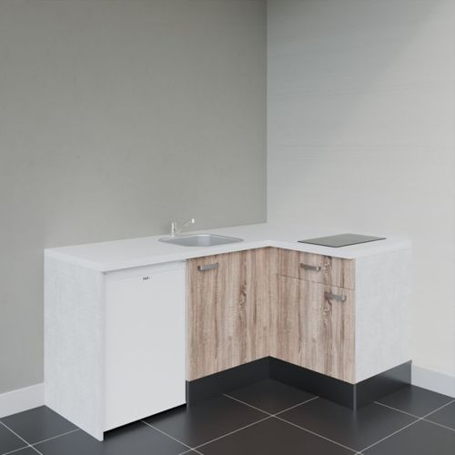 Kitchenette D'angle Ka01l-pt-façade Bois-plan Blanc-evier Inox-crédences Non+electro Blanc