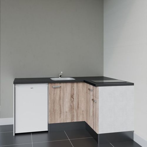 Kitchenette D'angle Ka01l-pt-façade Bois-plan Noir Texturé-evier Inox-crédences Non+electro Blanc