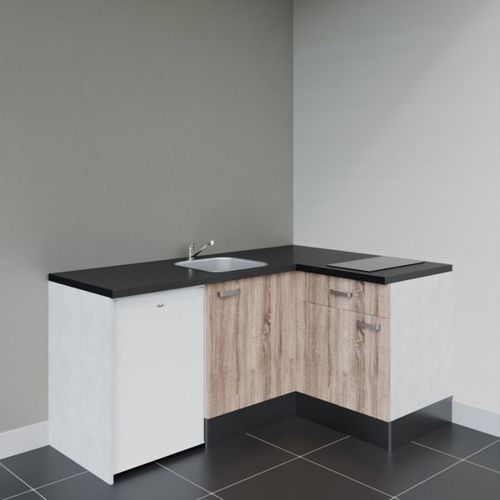 Kitchenette D'angle Ka01l-pt-façade Bois-plan Noir Texturé-evier Inox-crédences Non+electro Blanc
