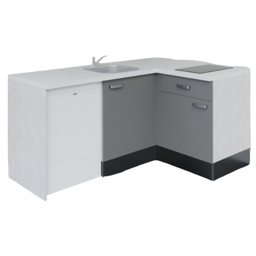 Kitchenette D'angle Ka01l-pt-façade Gris-plan Blanc-evier Inox-crédences Non+electro Blanc