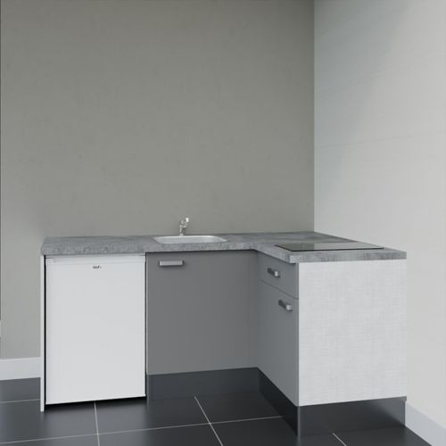 Kitchenette D'angle Ka01l-pt-façade Gris-plan Gris Béton-evier Inox-crédences Non+electro Blanc