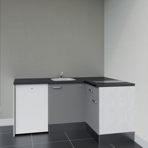 Kitchenette D'angle Ka01l-pt-façade Gris-plan Noir Texturé-evier Inox-crédences Non+electro Blanc