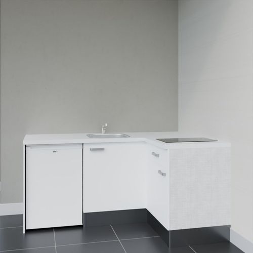 Kitchenette D'angle Ka01l-pt-façade Blanc-plan Blanc-evier Inox-crédences Non+electro Blanc