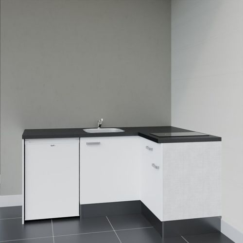 Kitchenette D'angle Ka01l-pt-façade Blanc-plan Noir Texturé-evier Inox-crédences Non+electro Blanc