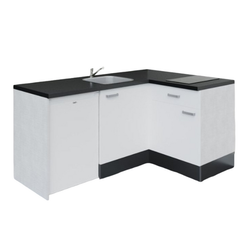 Kitchenette D'angle Ka01l-pt-façade Blanc-plan Noir Texturé-evier Inox-crédences Non+electro Blanc