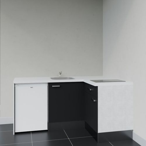 Kitchenette D'angle Ka01l-pt-façade Noir-plan Blanc-evier Inox-crédences Non+electro Blanc
