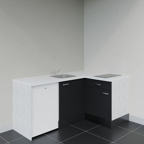 Kitchenette D'angle Ka01l-pt-façade Noir-plan Blanc-evier Inox-crédences Non+electro Blanc