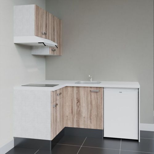Kitchenette D'angle Ka02l-pt-façade Bois-plan Blanc-evier Inox-crédences Non+electro Blanc