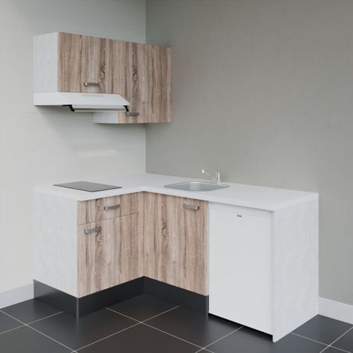 Kitchenette D'angle Ka02l-pt-façade Bois-plan Blanc-evier Inox-crédences Non+electro Blanc
