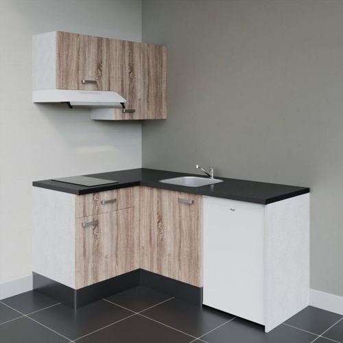 Kitchenette D'angle Ka02l-pt-façade Bois-plan Noir Texturé-evier Inox-crédences Non+electro Blanc