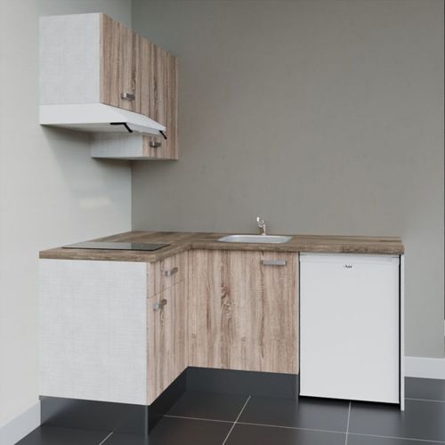 Kitchenette D'angle Ka02l-pt-façade Bois-plan Bois-evier Inox-crédences Non+electro Blanc