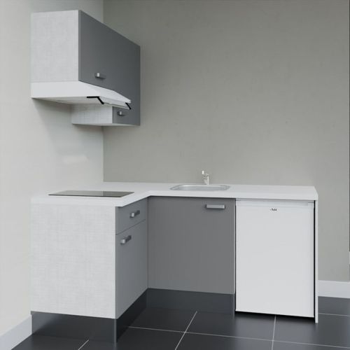 Kitchenette D'angle Ka02l-pt-façade Gris-plan Blanc-evier Inox-crédences Non+electro Blanc