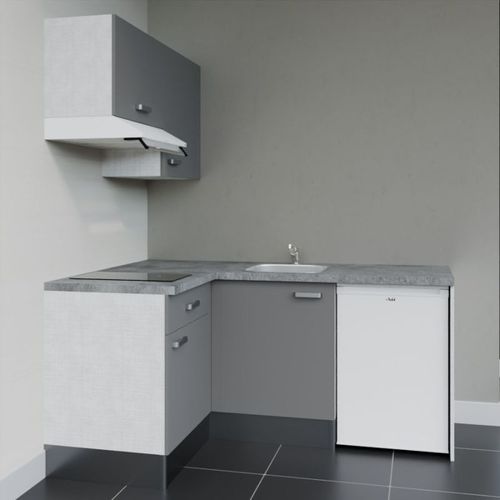 Kitchenette D'angle Ka02l-pt-façade Gris-plan Gris Béton-evier Inox-crédences Non+electro Blanc