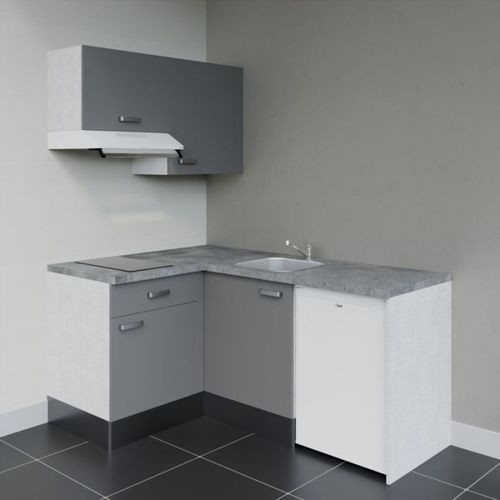 Kitchenette D'angle Ka02l-pt-façade Gris-plan Gris Béton-evier Inox-crédences Non+electro Blanc