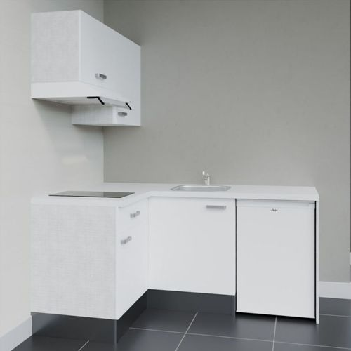 Kitchenette D'angle Ka02l-pt-façade Blanc-plan Blanc-evier Inox-crédences Non+electro Blanc