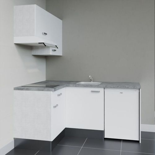 Kitchenette D'angle Ka02l-pt-façade Blanc-plan Gris Béton-evier Inox-crédences Non+electro Blanc