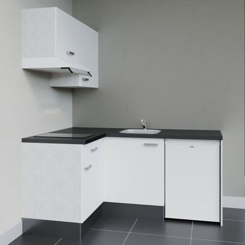 Kitchenette D'angle Ka02l-pt-façade Blanc-plan Noir Texturé-evier Inox-crédences Non+electro Blanc
