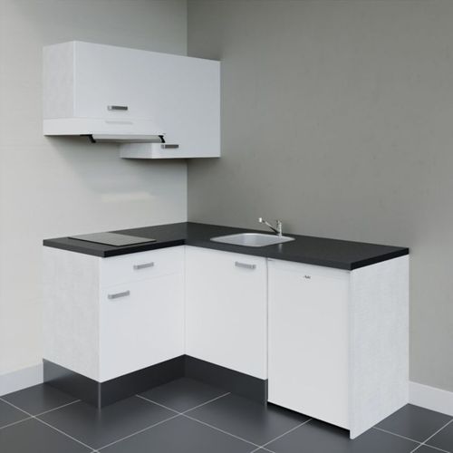 Kitchenette D'angle Ka02l-pt-façade Blanc-plan Noir Texturé-evier Inox-crédences Non+electro Blanc