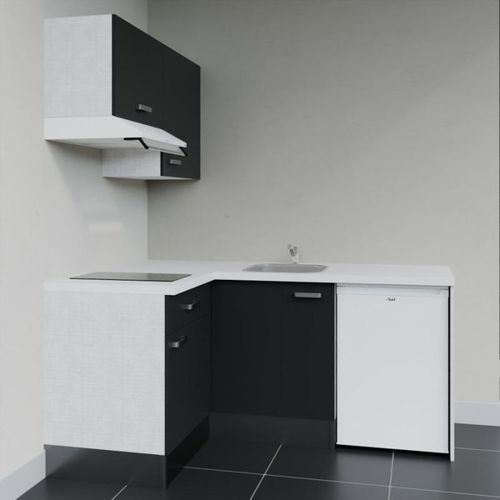 Kitchenette D'angle Ka02l-pt-façade Noir-plan Blanc-evier Inox-crédences Non+electro Blanc