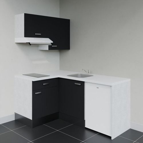 Kitchenette D'angle Ka02l-pt-façade Noir-plan Blanc-evier Inox-crédences Non+electro Blanc