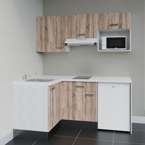 Kitchenette D'angle Ka03l-pt-façade Bois-plan Blanc-evier Inox-crédences Non+electro Blanc