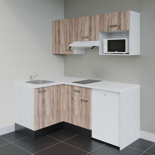 Kitchenette D'angle Ka03l-pt-façade Bois-plan Blanc-evier Inox-crédences Non+electro Blanc
