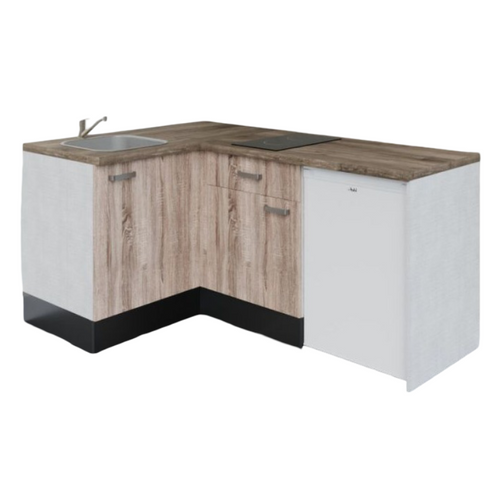 Kitchenette D'angle Ka03l-pt-façade Bois-plan Bois-evier Inox-crédences Non+electro Blanc