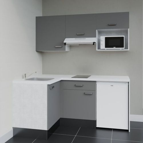 Kitchenette D'angle Ka03l-pt-façade Gris-plan Blanc-evier Inox-crédences Non+electro Blanc