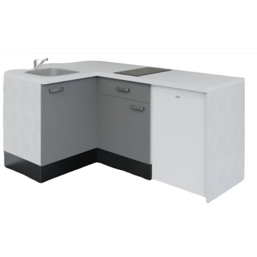 Kitchenette D'angle Ka03l-pt-façade Gris-plan Blanc-evier Inox-crédences Non+electro Blanc