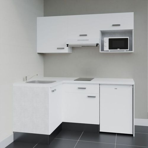 Kitchenette D'angle Ka03l-pt-façade Blanc-plan Blanc-evier Inox-crédences Non+electro Blanc