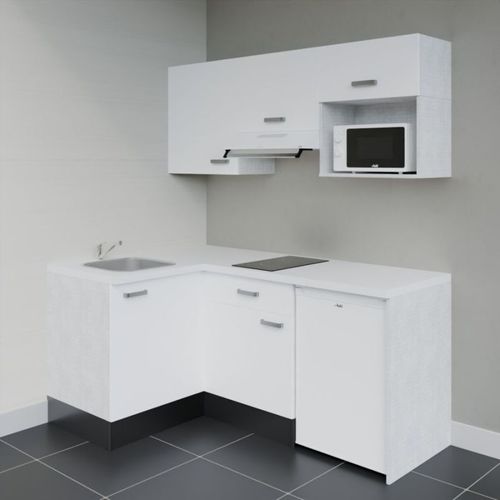 Kitchenette D'angle Ka03l-pt-façade Blanc-plan Blanc-evier Inox-crédences Non+electro Blanc