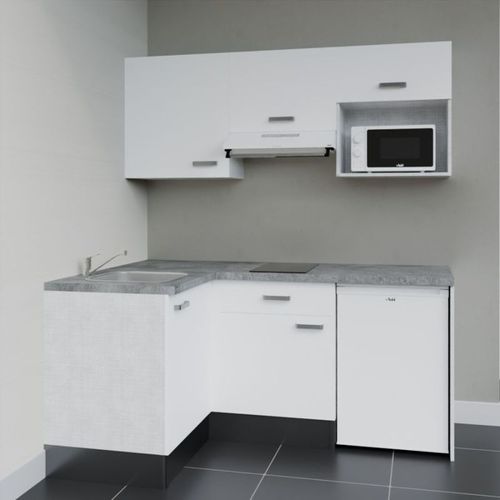 Kitchenette D'angle Ka03l-pt-façade Blanc-plan Gris Béton-evier Inox-crédences Non+electro Blanc