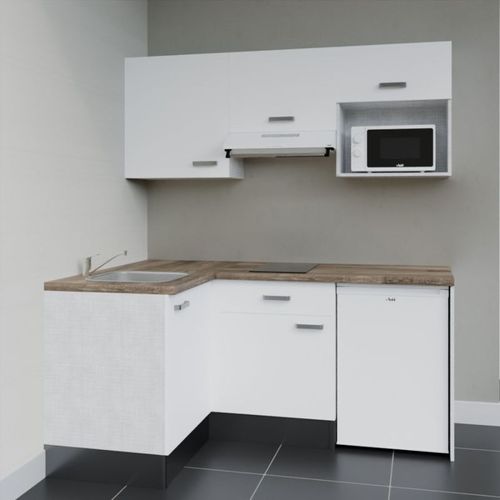 Kitchenette D'angle Ka03l-pt-façade Blanc-plan Bois-evier Inox-crédences Non+electro Blanc