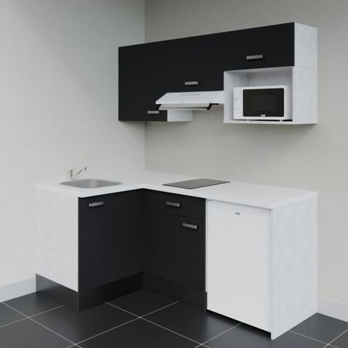 Kitchenette D'angle Ka03l-pt-façade Noir-plan Blanc-evier Inox-crédences Non+electro Blanc