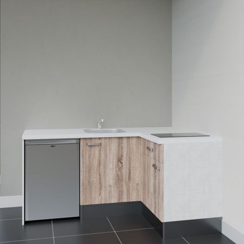 Kitchenette D'angle Ka01l-pt-façade Bois-plan Blanc-evier Inox-crédences Non+electro Inox