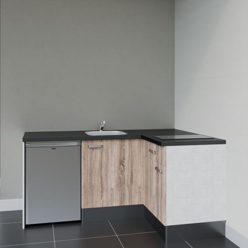 Kitchenette D'angle Ka01l-pt-façade Bois-plan Noir Texturé-evier Inox-crédences Non+electro Inox
