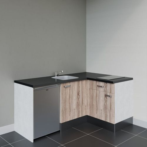 Kitchenette D'angle Ka01l-pt-façade Bois-plan Noir Texturé-evier Inox-crédences Non+electro Inox