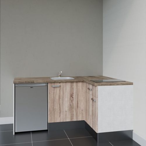 Kitchenette D'angle Ka01l-pt-façade Bois-plan Bois-evier Inox-crédences Non+electro Inox