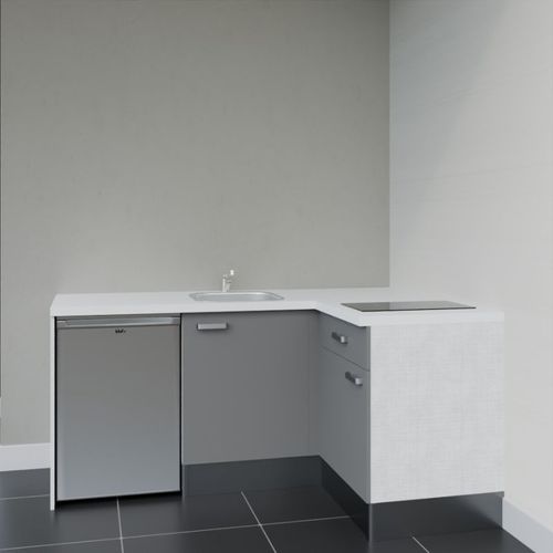 Kitchenette D'angle Ka01l-pt-façade Gris-plan Blanc-evier Inox-crédences Non+electro Inox