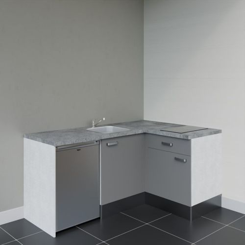 Kitchenette D'angle Ka01l-pt-façade Gris-plan Gris Béton-evier Inox-crédences Non+electro Inox