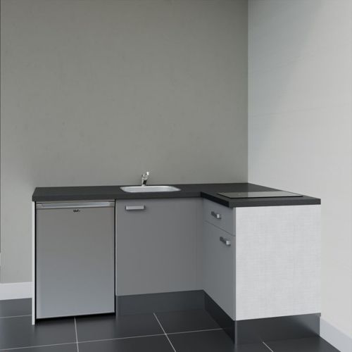 Kitchenette D'angle Ka01l-pt-façade Gris-plan Noir Texturé-evier Inox-crédences Non+electro Inox