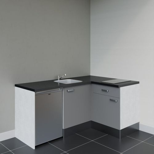 Kitchenette D'angle Ka01l-pt-façade Gris-plan Noir Texturé-evier Inox-crédences Non+electro Inox