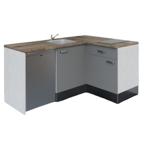 Kitchenette D'angle Ka01l-pt-façade Gris-plan Bois-evier Inox-crédences Non+electro Inox