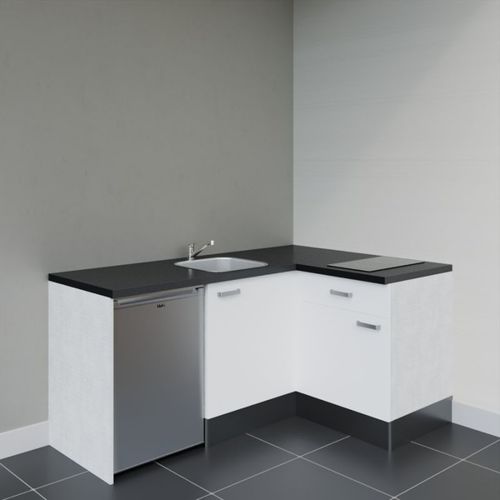 Kitchenette D'angle Ka01l-pt-façade Blanc-plan Noir Texturé-evier Inox-crédences Non+electro Inox