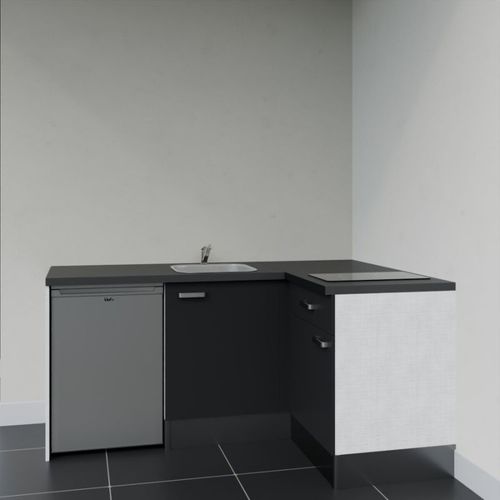 Kitchenette D'angle Ka01l-pt-façade Noir-plan Noir Texturé-evier Inox-crédences Non+electro Inox