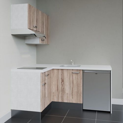 Kitchenette D'angle Ka02l-pt-façade Bois-plan Blanc-evier Inox-crédences Non+electro Inox
