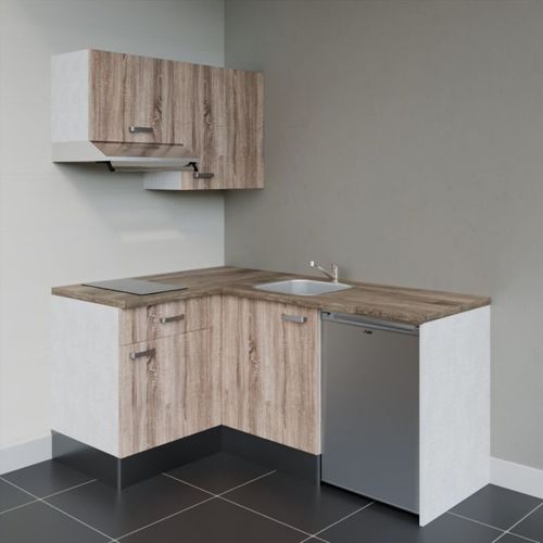 Kitchenette D'angle Ka02l-pt-façade Bois-plan Bois-evier Inox-crédences Non+electro Inox
