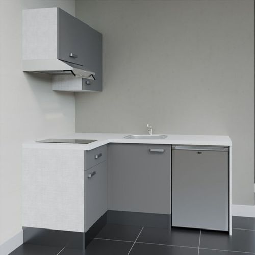 Kitchenette D'angle Ka02l-pt-façade Gris-plan Blanc-evier Inox-crédences Non+electro Inox