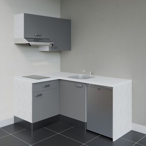 Kitchenette D'angle Ka02l-pt-façade Gris-plan Blanc-evier Inox-crédences Non+electro Inox