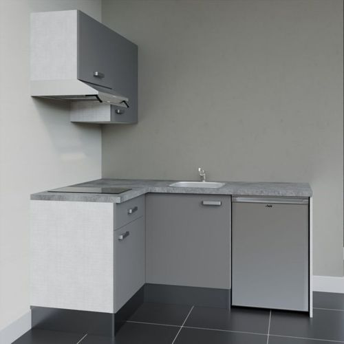 Kitchenette D'angle Ka02l-pt-façade Gris-plan Gris Béton-evier Inox-crédences Non+electro Inox